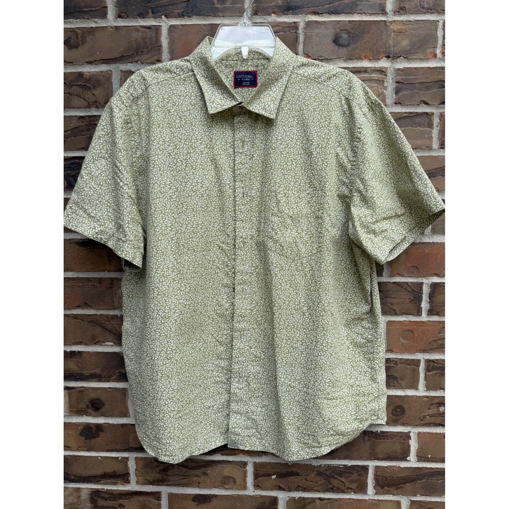 UNTUCKit Mens XL Short Sleeve Button Down Shirt Olive Green Floral Cotton Top